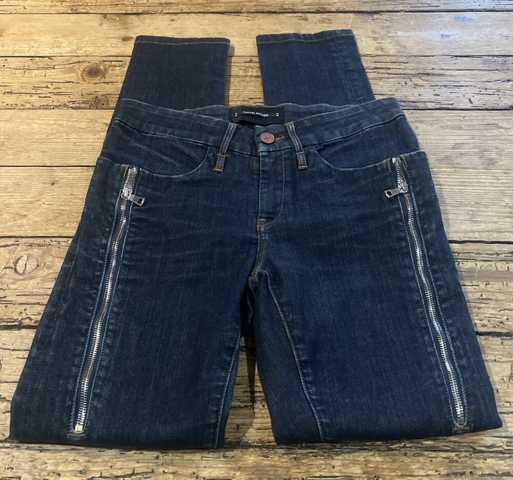 calvin rucker dark indigo wash womens size 27 jeans with zipper accents